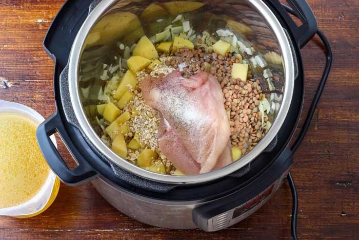 Chicken meal in an instant pot ready to cook.