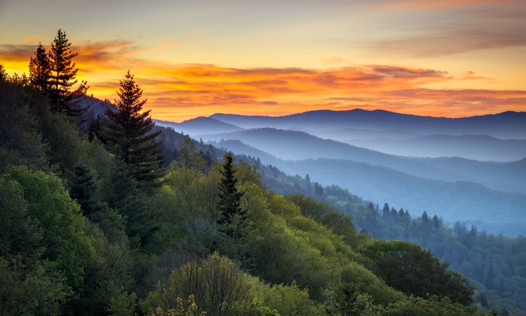 A stunning sunrise view in the Great Smoky Mountains.