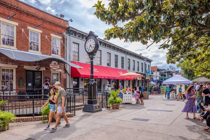 The historic downtown district in Savannah.