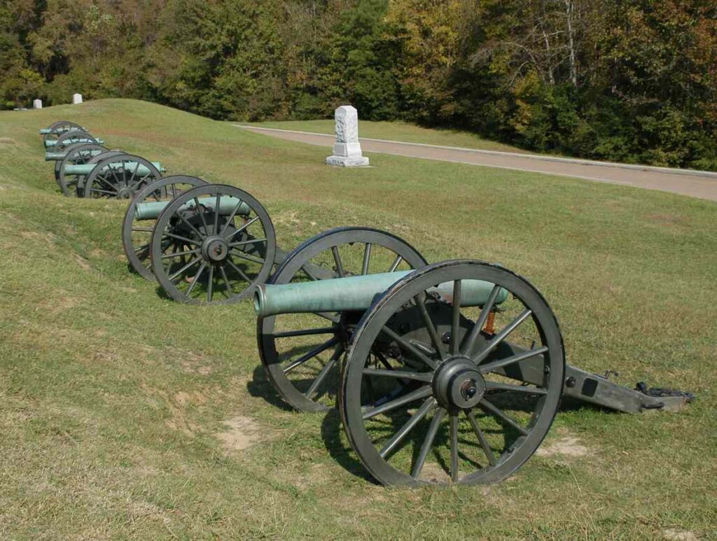 Authentic Union artillery battery on the lawn at Vicksburg National Military Park.