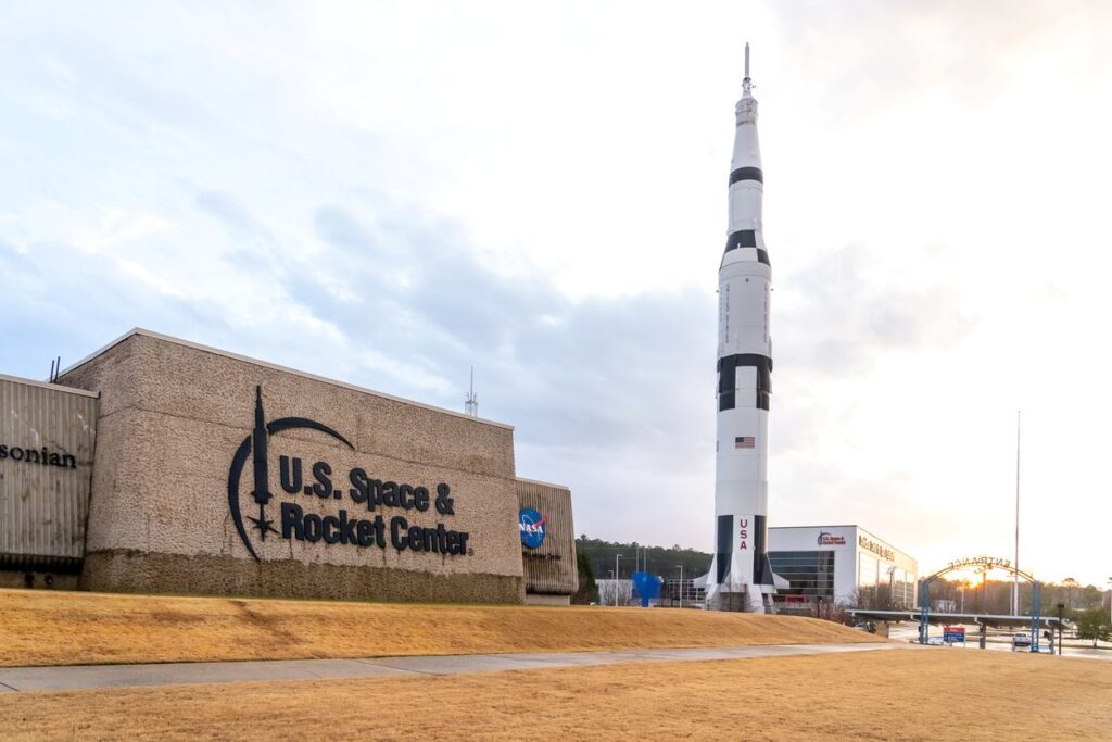 An outside view of the U.S. Space and Rocket Center in Huntsville.
