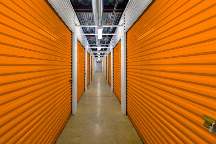 The inside hallway of a climate-controlled storage facility.